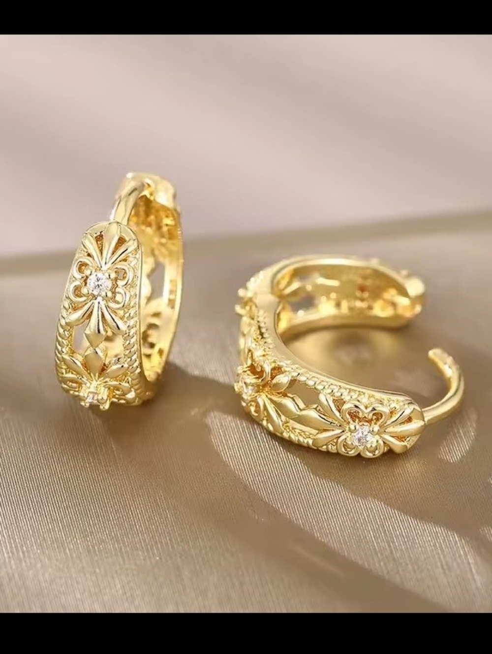 Gold Hoop Earrings Rhinestone Women's‎ New Jewelry G7 - Picture 3 of 3